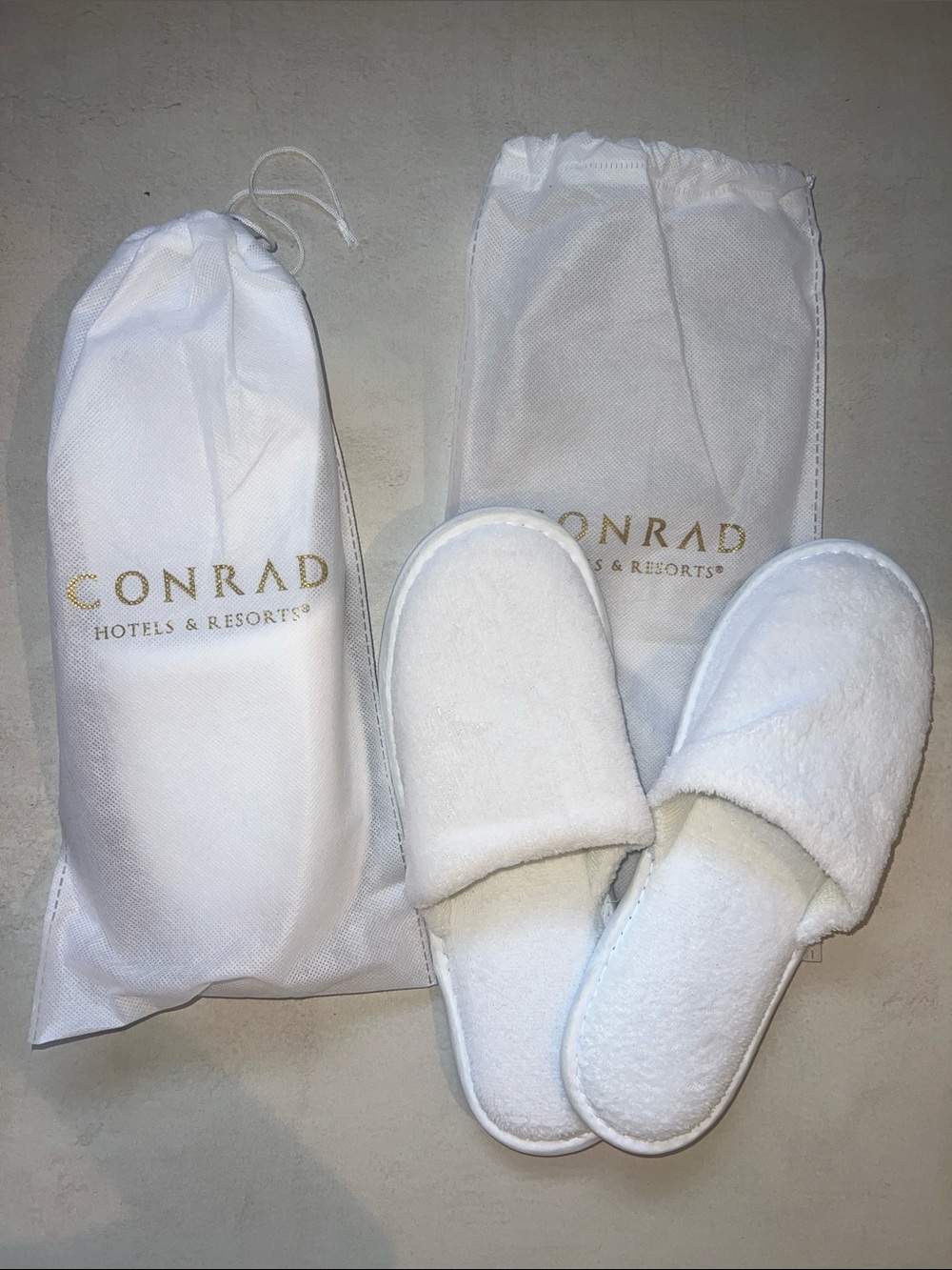 2 Conrad White Plush Hotel Slippers Hilton